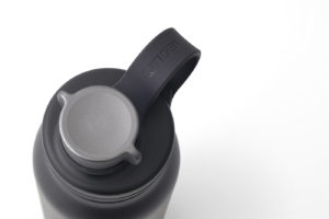 Vacuum-insulated stainless steel bottle for carbonated water.